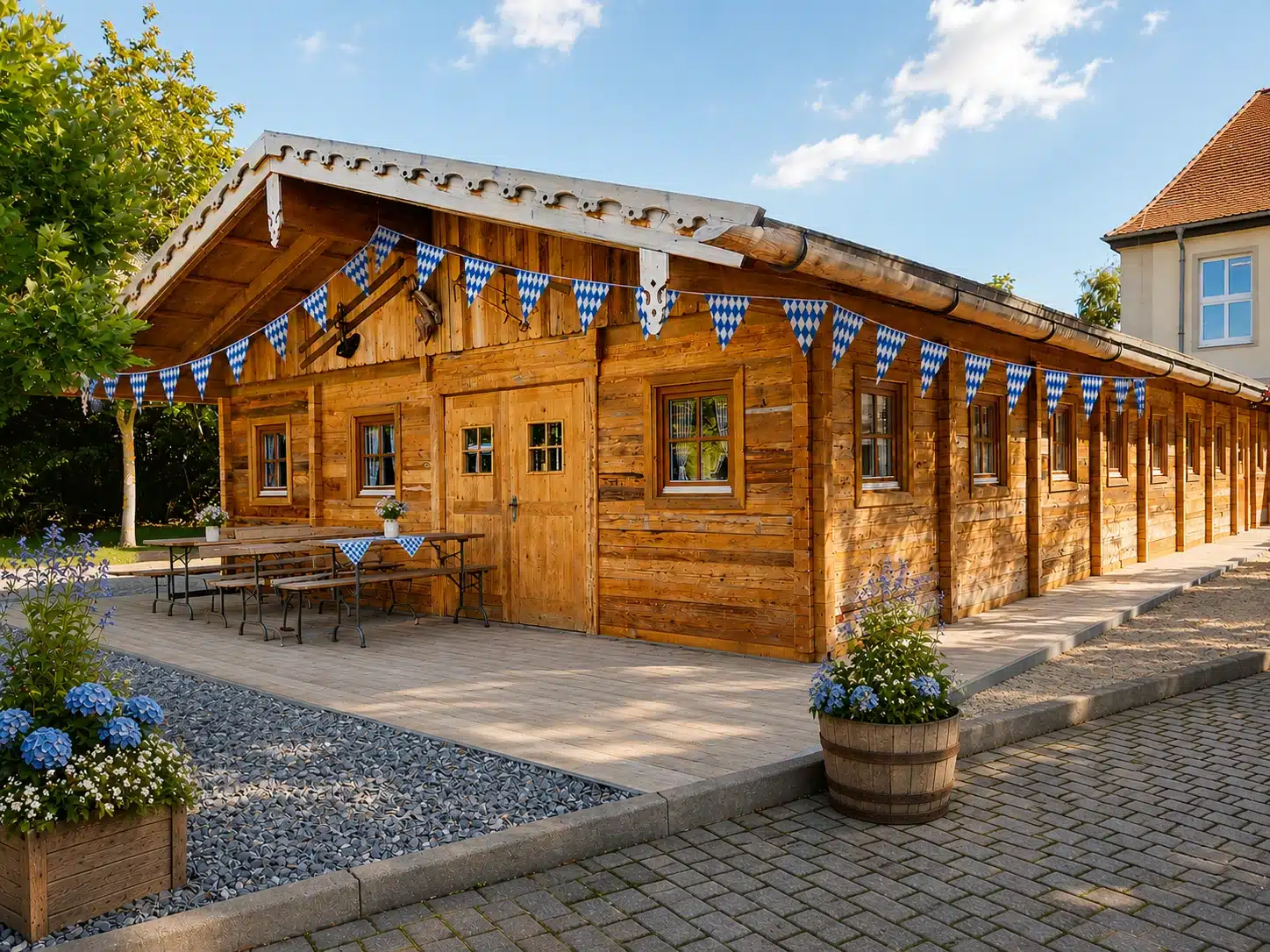 Bayrische Almhütte dekoriert mit bayrischen pins